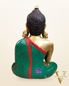Aashirwaad Brass Buddha Idol with Meenakari Stonework 12"