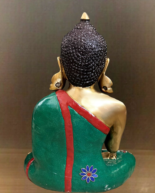 Aashirwaad Brass Buddha Idol with Meenakari Stonework 12"