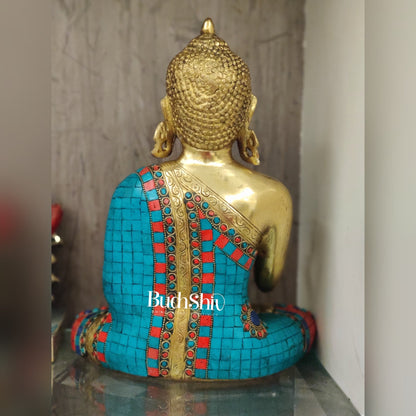 Aashirwaad Buddha Brass Idol with Meenakari Stonework 12 inch