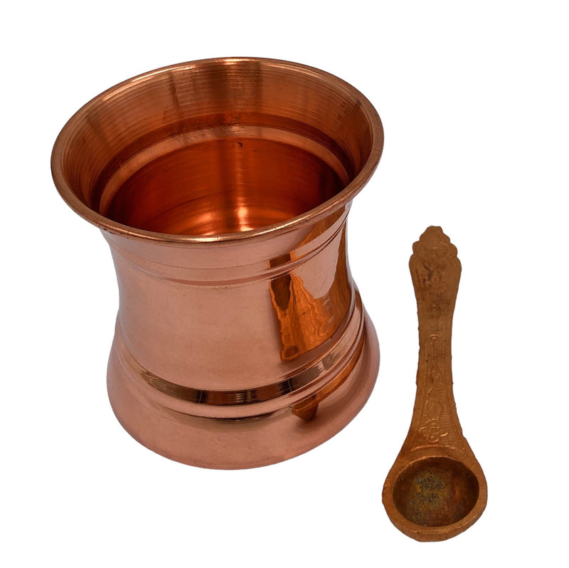Copper Panchpatra, Tamra Panchapatram, Thamira Panchapatra Aachmani Cup, Handcrafted Tamraloha Puja Vessel for Hindu Rituals & Pooja,Gold, 3 Inch, 1 Piece