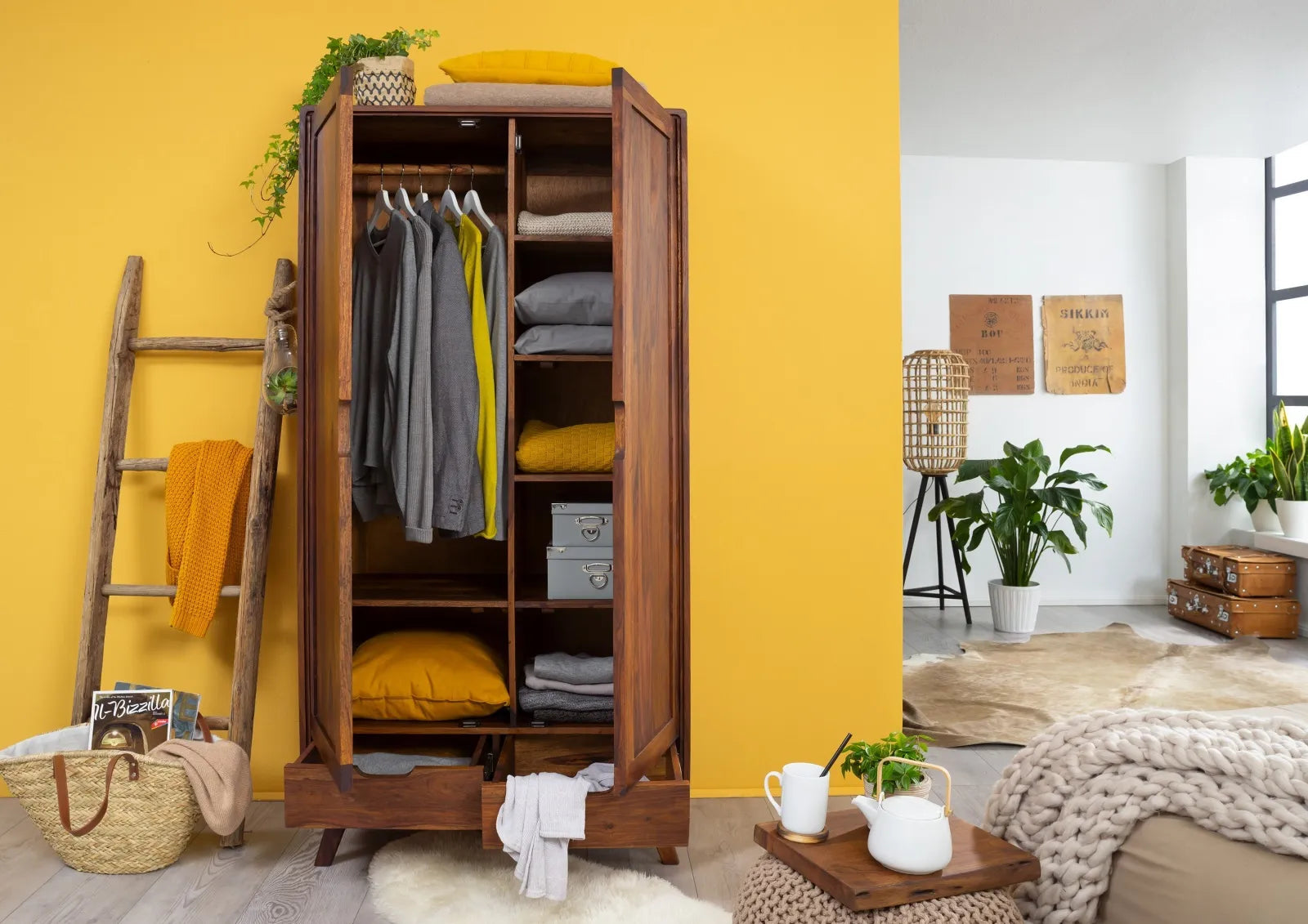 Bangalore Solid Sheesham Wood 2-Door Wardrobe