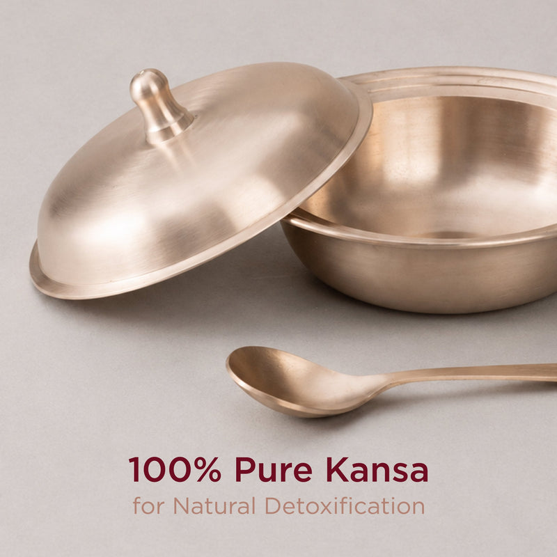 Pure Kansa Serving Bowls with Spoons - Set of 2 • Matte Finish • 100% Lead Free (कांसे का सर्विंग बाउल) | Total Weight: ~3 kg