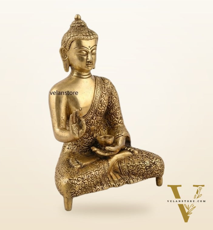 Abhaya Mudra Brass Statue - 9 Inches