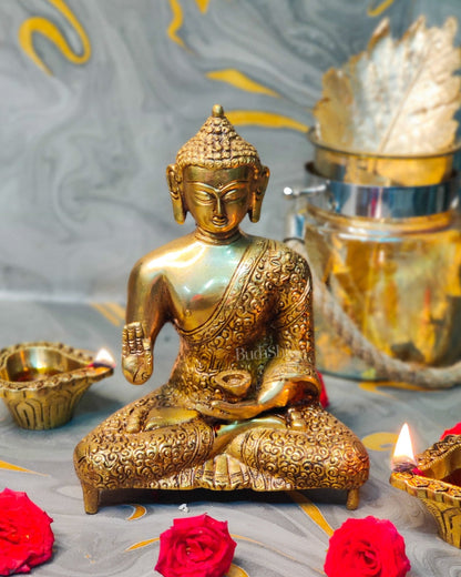 Abhaya Mudra Brass Statue - 9 Inches