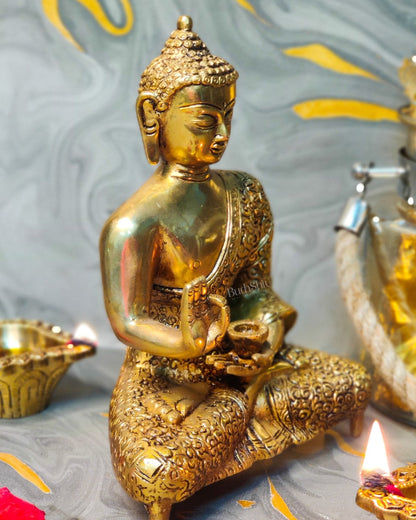 Abhaya Mudra Brass Statue - 9 Inches