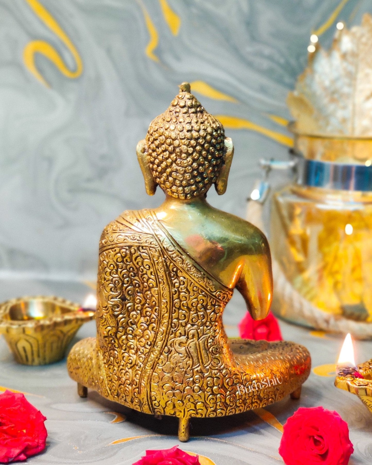 Abhaya Mudra Brass Statue - 9 Inches