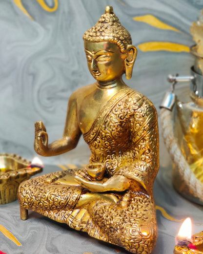 Abhaya Mudra Brass Statue - 9 Inches