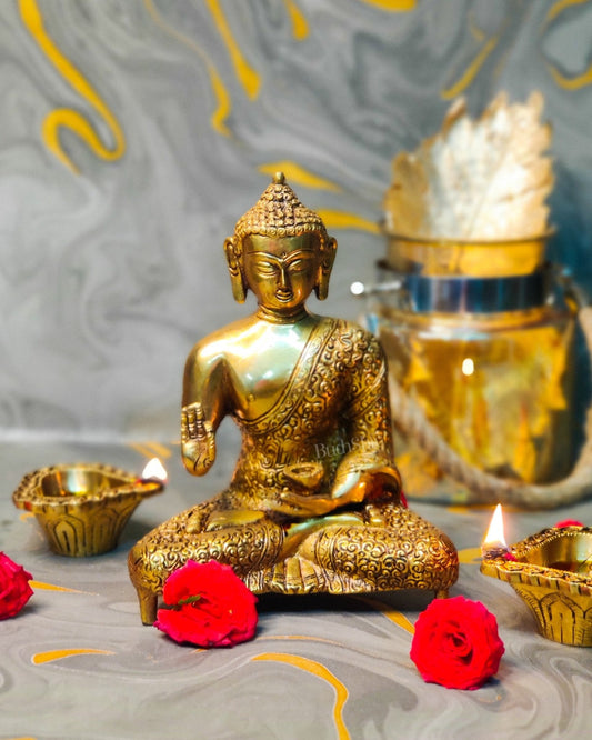 Abhaya Mudra Brass Statue - 9 Inches