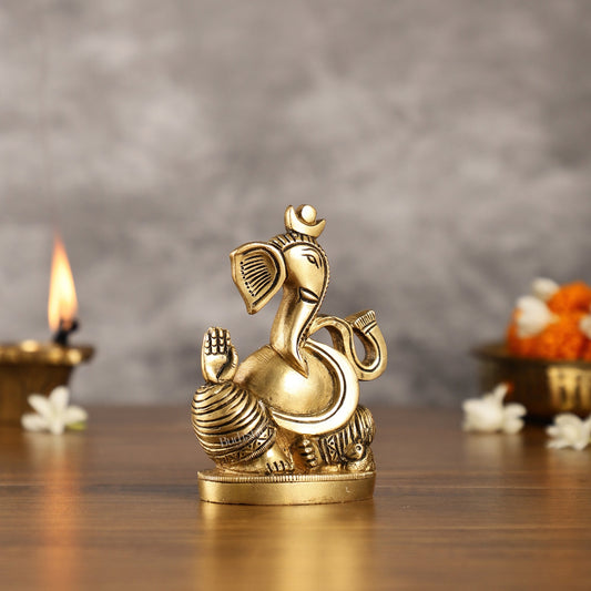 Abstract Modern Brass Ganesha Idol | Height 4.5 inch