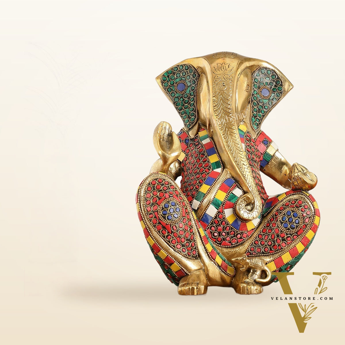 Abstract Modern Brass Ganesha Statue Accent - 11 Inch