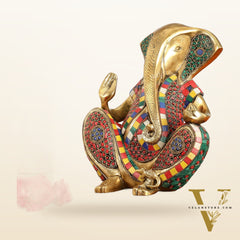 Abstract Modern Brass Ganesha Statue Accent - 11 Inch