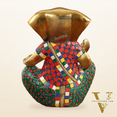 Abstract Modern Brass Ganesha Statue Accent - 11 Inch