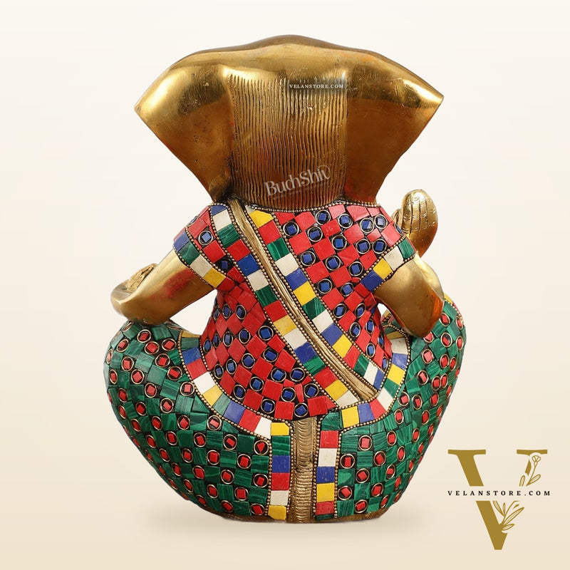 Abstract Modern Brass Ganesha Statue Accent - 11 Inch