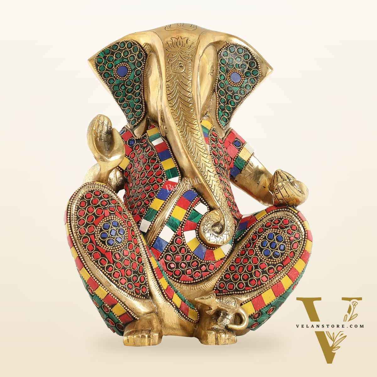 Abstract Modern Brass Ganesha Statue Accent - 11 Inch