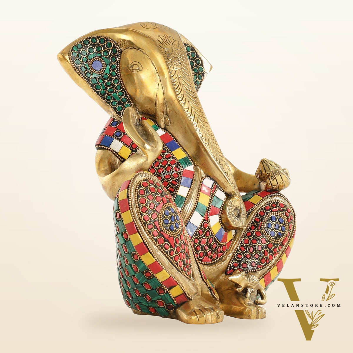 Abstract Modern Brass Ganesha Statue Accent - 11 Inch