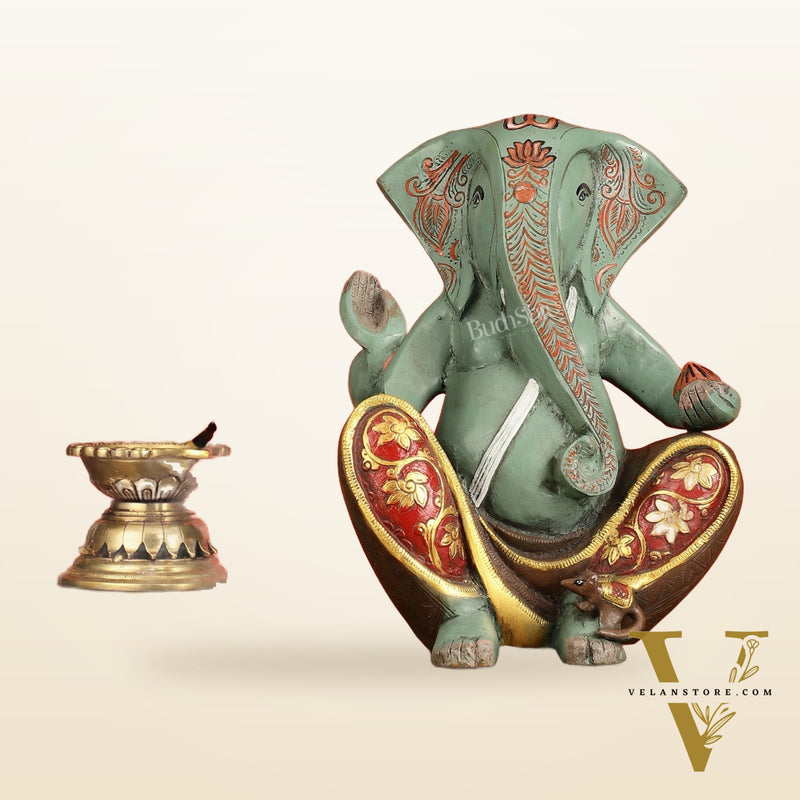 Abstract Modern Brass Ganesha Statue Accent - 11 Inch
