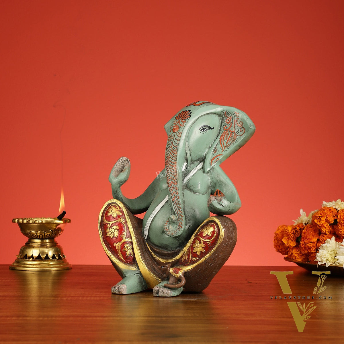 Abstract Modern Brass Ganesha Statue Accent - 11 Inch