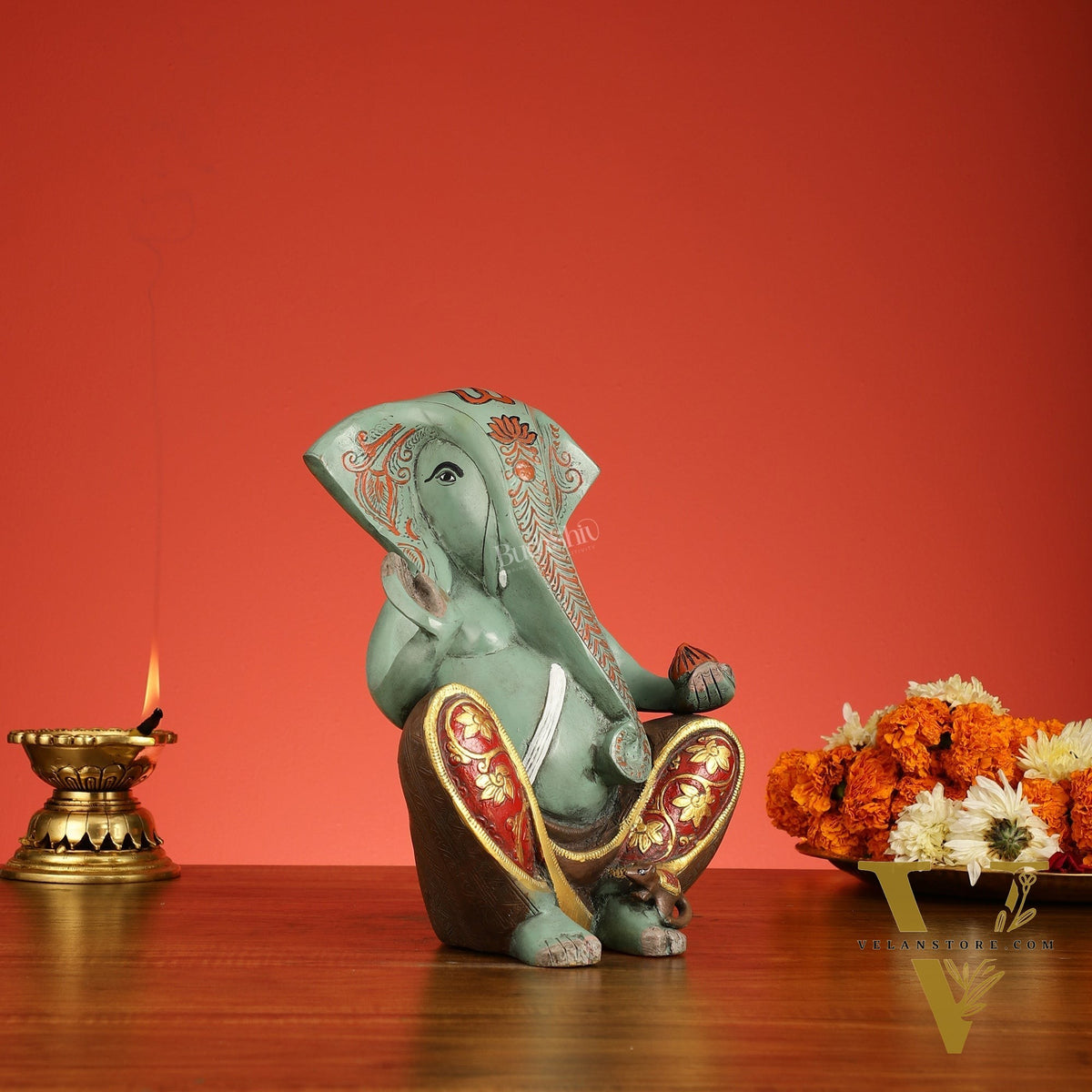 Abstract Modern Brass Ganesha Statue Accent - 11 Inch