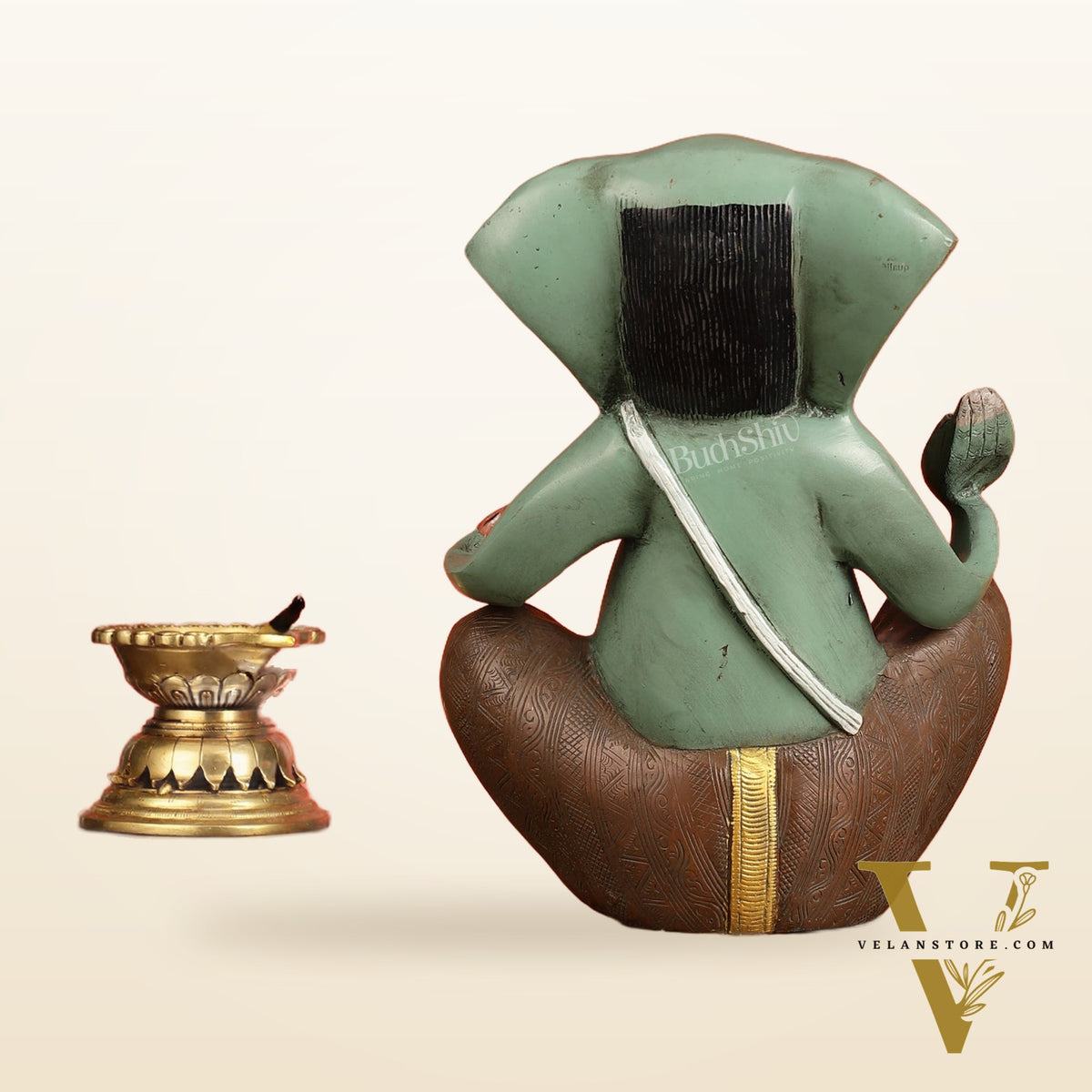Abstract Modern Brass Ganesha Statue Accent - 11 Inch