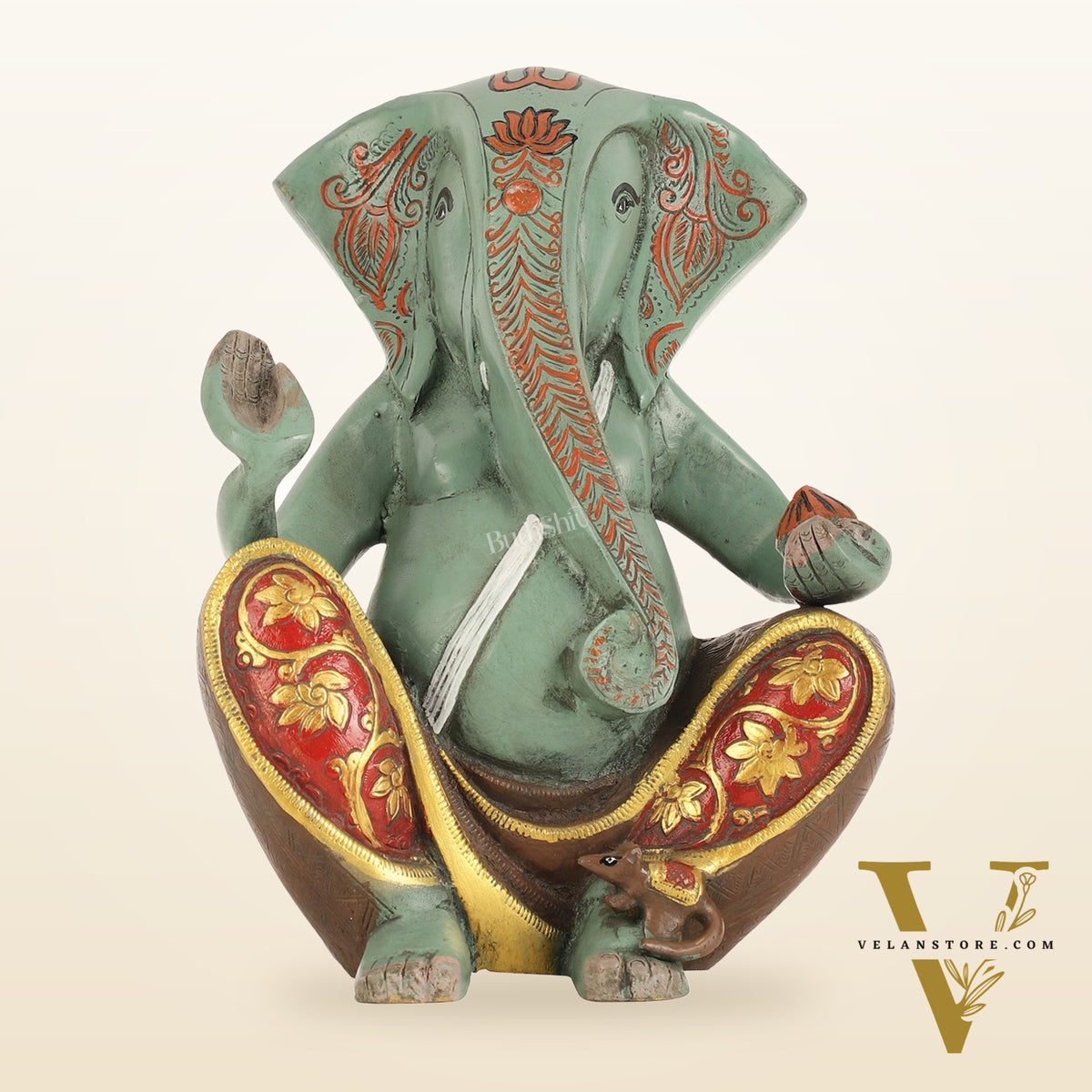 Abstract Modern Brass Ganesha Statue Accent - 11 Inch
