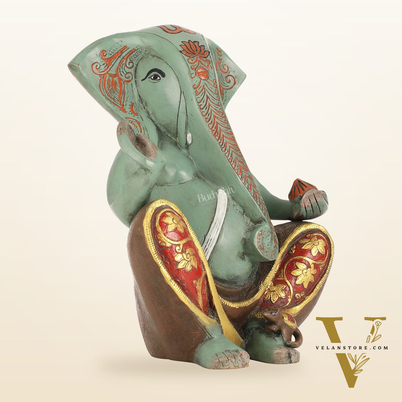 Abstract Modern Brass Ganesha Statue Accent - 11 Inch