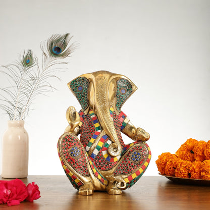 Abstract Modern Brass Ganesha Statue Accent - 11 Inch