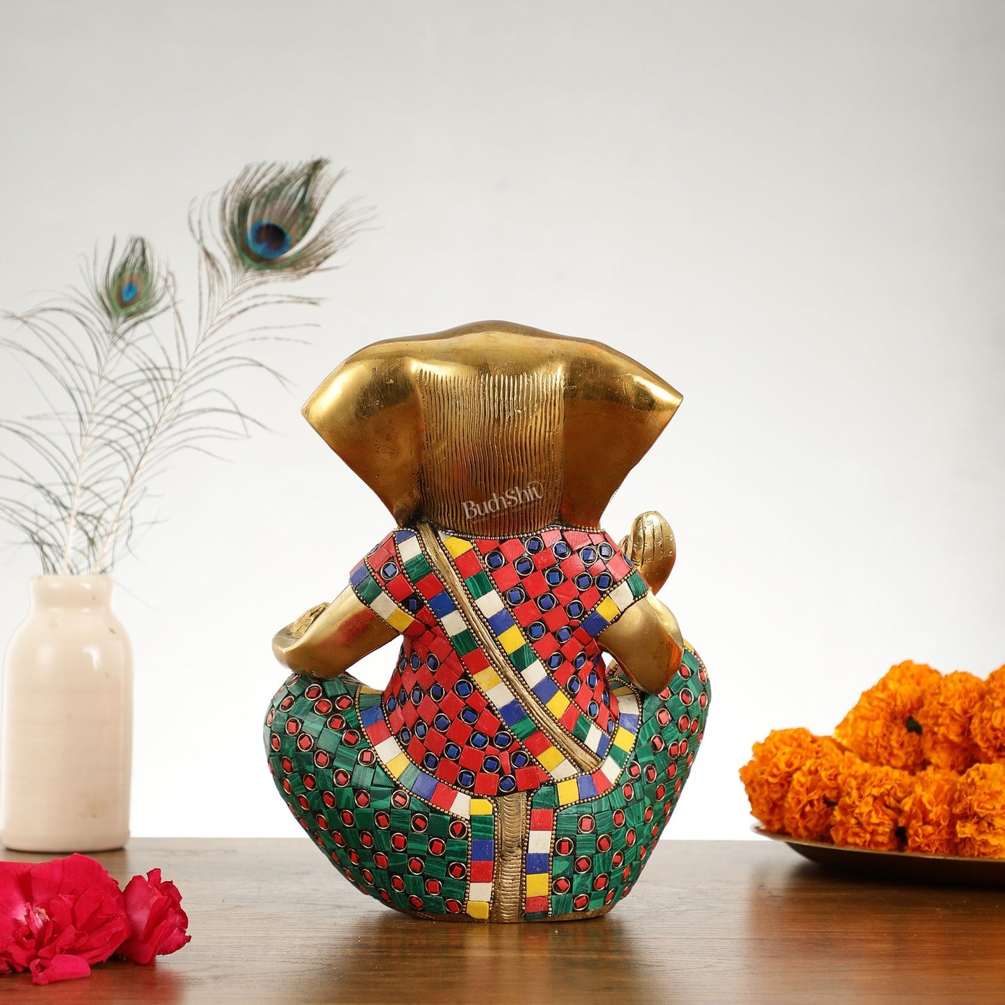 Abstract Modern Brass Ganesha Statue Accent - 11 Inch