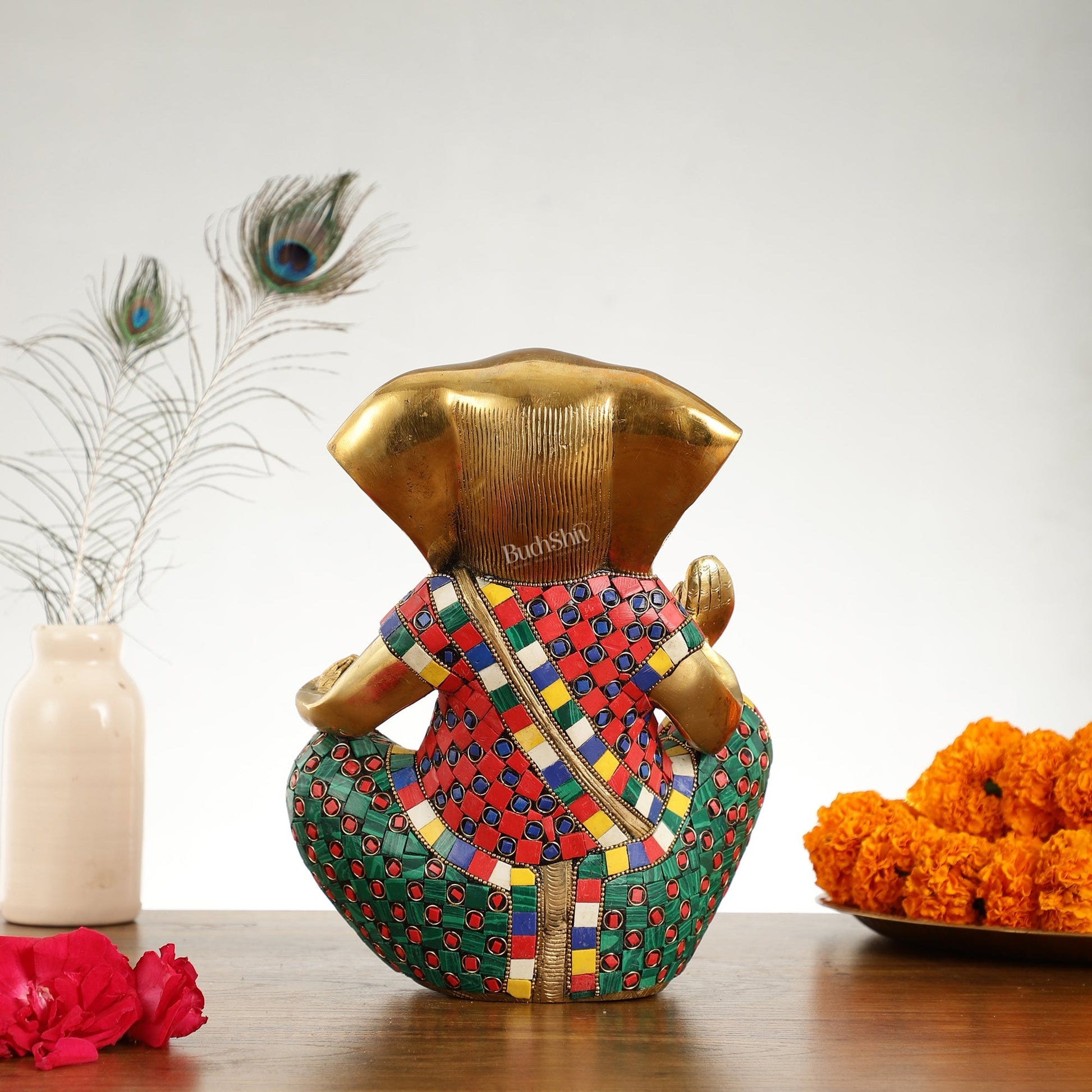 Abstract Modern Brass Ganesha Statue Accent - 11 Inch