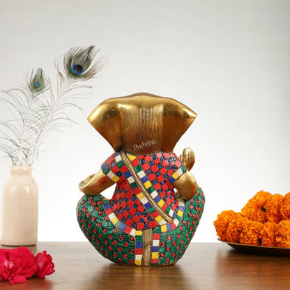 Abstract Modern Brass Ganesha Statue Accent - 11 Inch