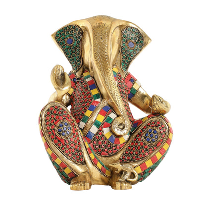 Abstract Modern Brass Ganesha Statue Accent - 11 Inch