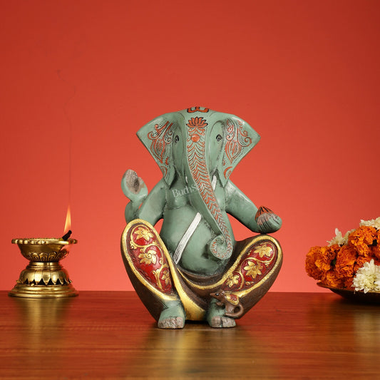 Abstract Modern Brass Ganesha Statue Accent - 11 Inch