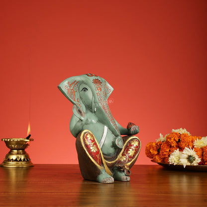 Abstract Modern Brass Ganesha Statue Accent - 11 Inch