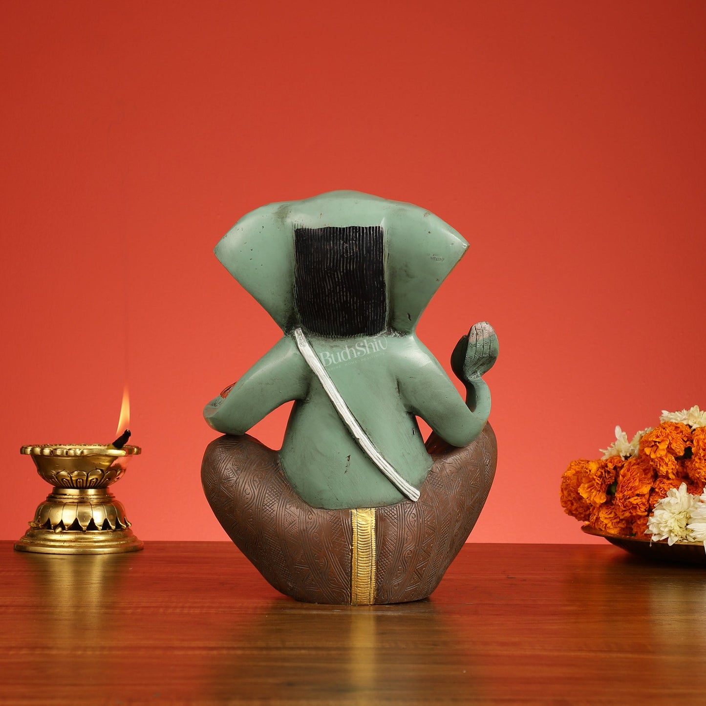 Abstract Modern Brass Ganesha Statue Accent - 11 Inch