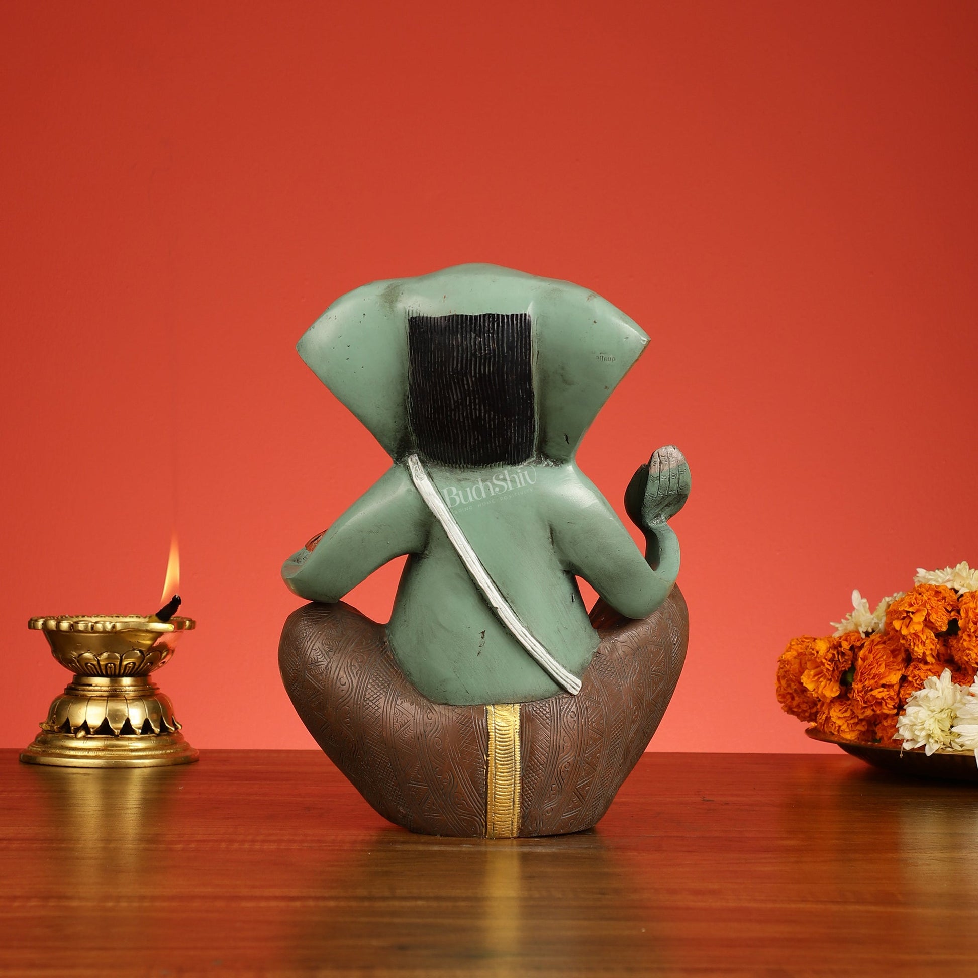 Abstract Modern Brass Ganesha Statue Accent - 11 Inch