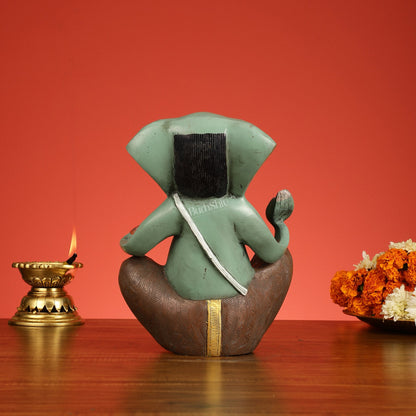 Abstract Modern Brass Ganesha Statue Accent - 11 Inch