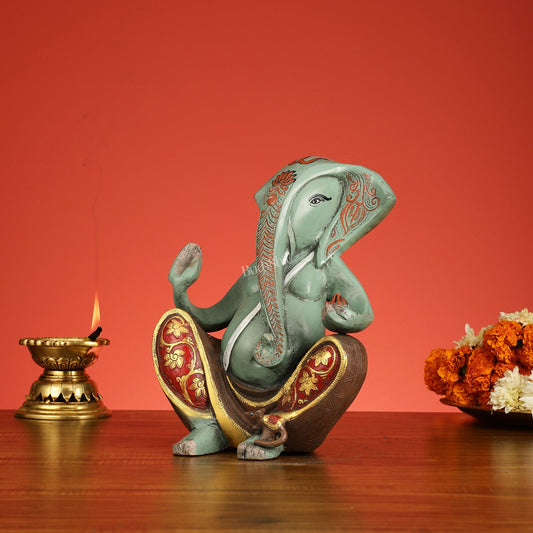Abstract Modern Brass Ganesha Statue Accent - 11 Inch