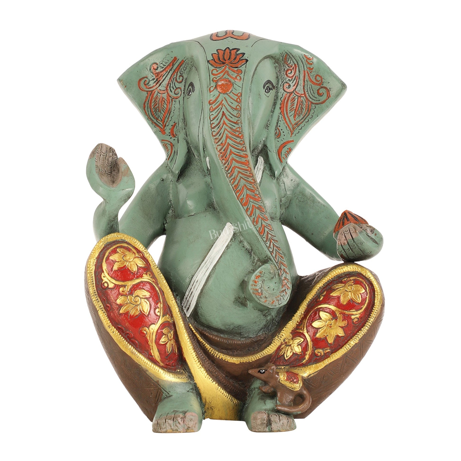 Abstract Modern Brass Ganesha Statue Accent - 11 Inch