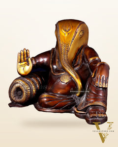 Abstract Resting Ganesha Statue – Pure Brass Dual Tone Finish 13 inch