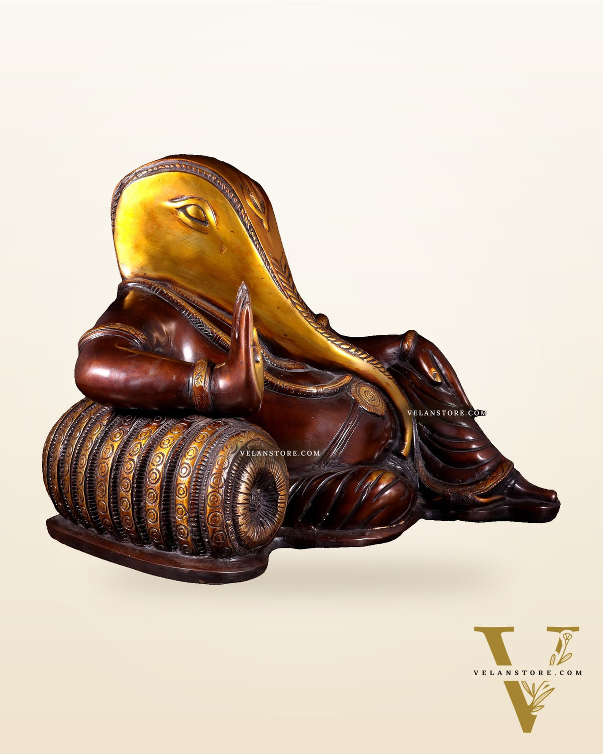 Abstract Resting Ganesha Statue – Pure Brass Dual Tone Finish 13 inch