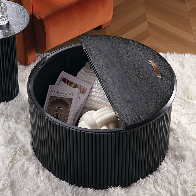 Velin Solidwood Round Coffee Table with Storage