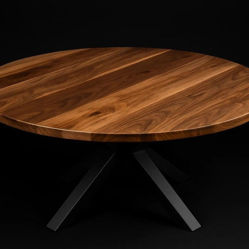Modern Acacia Solid Wood Round Dining Table with Metal Legs (4-Seater)