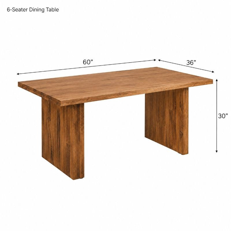 Contemporary Acacia Wood Dining Table with wooden legs | Minimalist Japandi Wooden Table for 6-Seater Dining | 60 x 36 x 30 Inches