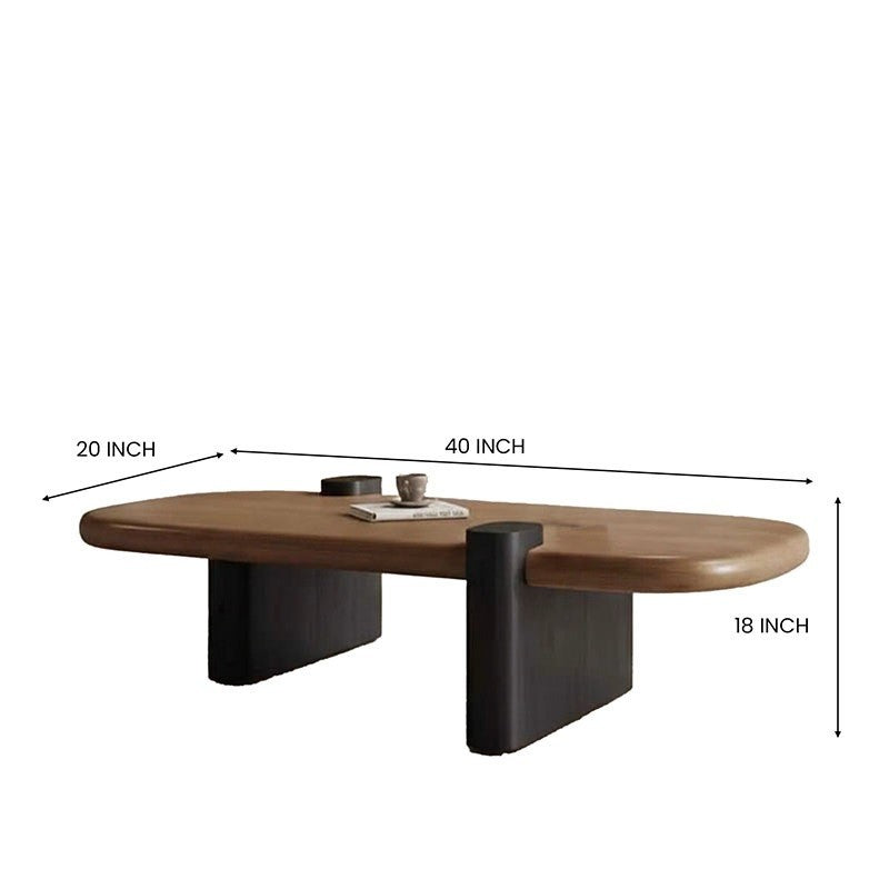 Acacia Wood Coffee Table with Modern Rounded Design | Minimalist Center Table | Natural Wood Finish | Living Room Table | Compact & Stylish | 40 x 20 x 18 Inches