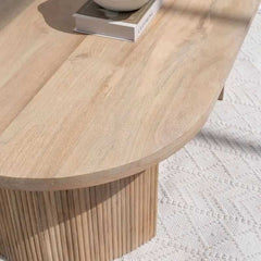 Modern Oval Coffee or Centre Table | Textured Slat Legs Sleek Oval Shape | Acacia Wood | 18x4x2 in | Light Acacia | Living Room