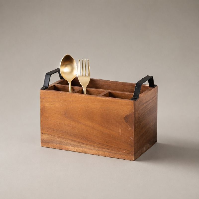 Inseparables Acacia Wood Cutlery Holder