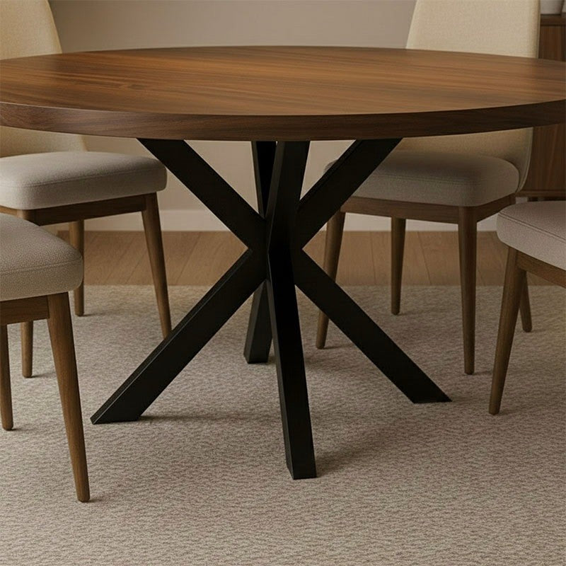 Modern Acacia Solid Wood Round Dining Table with Metal Legs (4-Seater)