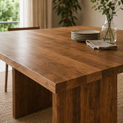 Contemporary Acacia Wood Dining Table with wooden legs | Minimalist Japandi Wooden Table for 6-Seater Dining | 60 x 36 x 30 Inches
