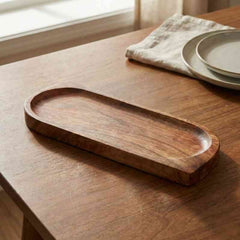 Wooden Serving Platter Set of 2 | Wood Platter | Acacia Wood Tray Set | Wooden Platter