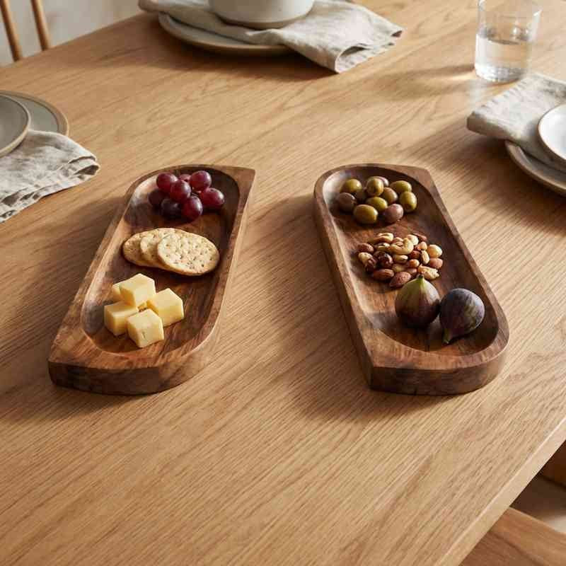 Wooden Serving Platter Set of 2 | Wood Platter | Acacia Wood Tray Set | Wooden Platter