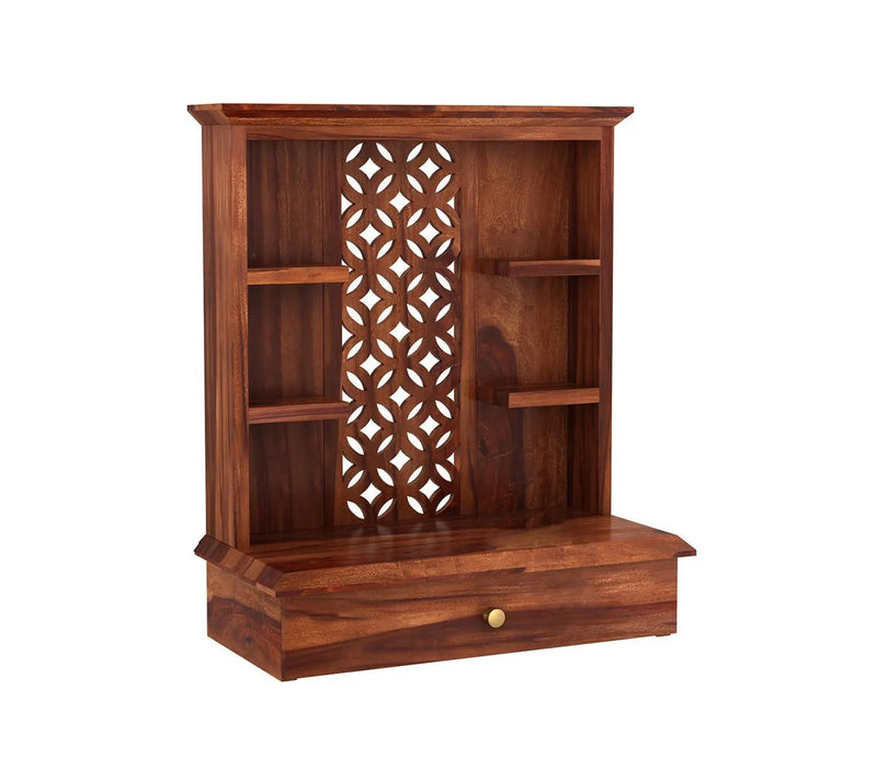 Vaishnav Heritage Solid Wood Home Temple with Ornate Back Panel